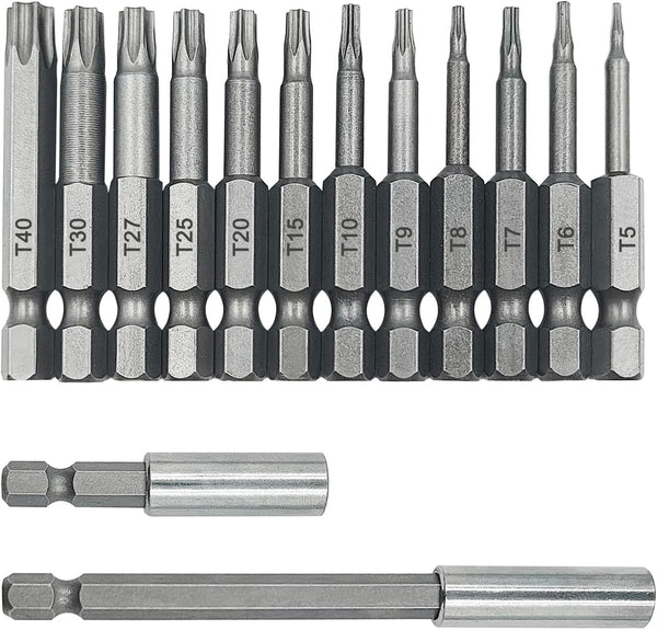 12 Pcs Torx Head Screwdriver Bit Set, 2 Sizes Magnetic Drill Bit Extension Holder, S2 Security Tamper Proof Kit