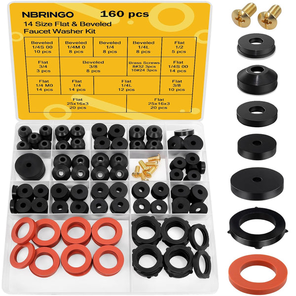 NBRINGO 160 Pieces Hose Bib Washer & Faucet Washers Assorted Kit (14 Sizes)