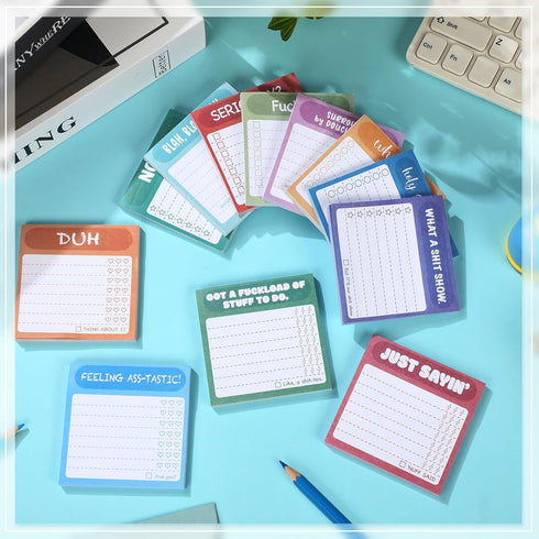 Funny Sticky Notes 12 Pcs with Fun Messages, 3 x 3 Inch Notepads for Coworkers, 50 Sheets Each