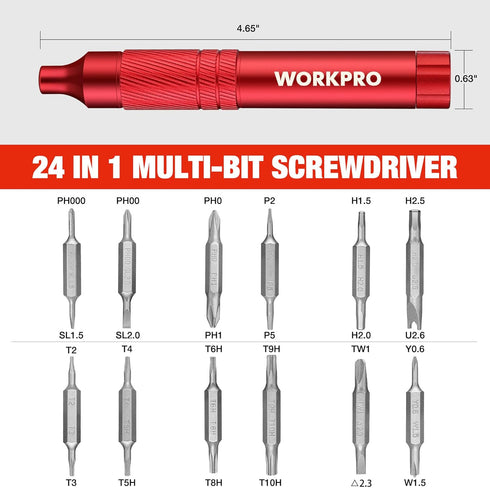 WORKPRO 24-in-1 Precision Screwdriver Set, Manual Pen Style Screwdriver with 24 Tough S2 Steel Bits