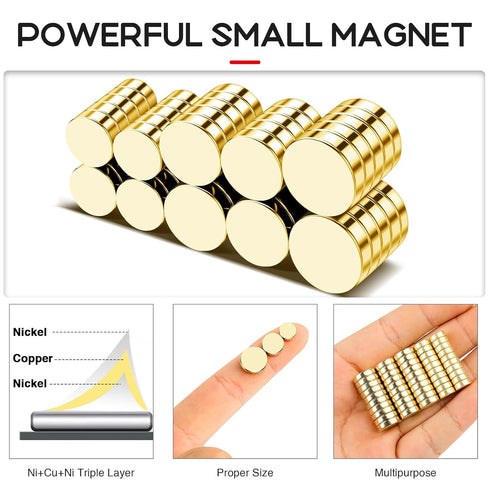 Small Magnets, 50Pcs Tiny Circle Rare Earth Magnets, 3 Different Sizes for Crafts, DIY, Office