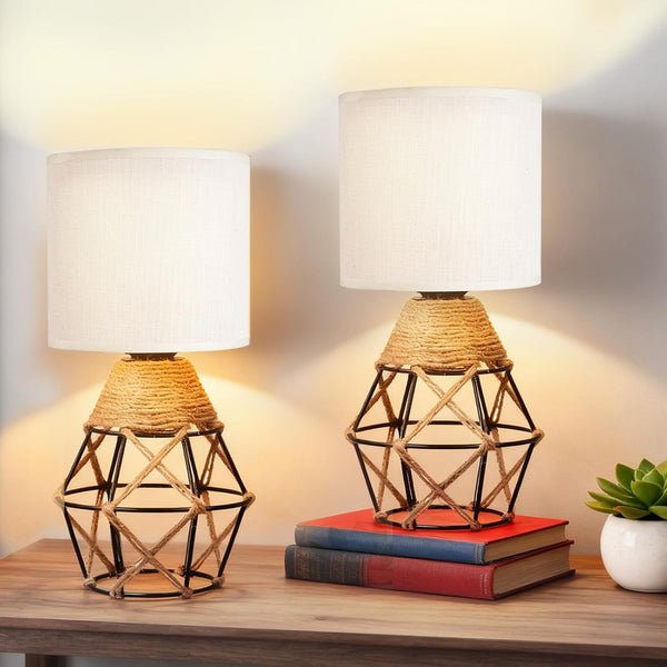 Hamilyeah Table Lamps Set of 2 with On/Off Switch, Farmhouse Woven Bedside