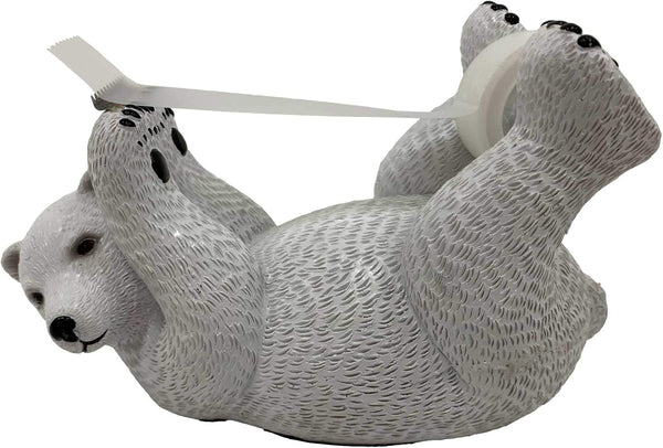 Polar Bear Style Desktop Tape Dispenser with Steel Teeth Cutter, Velveted Cloth Bottom for Office Accessories