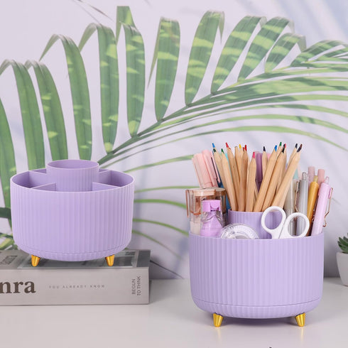 SKYDUE 2 Pack Pen Holder, 360 Degree Rotating Pencil Holder for Desk Organizer with 5 Slots, Office Supplies for Home