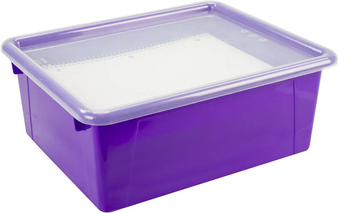 Storex Deep Storage Tray, Letter Size Organizer Bin with Non-Snap Lid, Violet, 5-Pack for Classroom, Office, Home