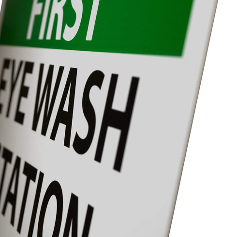NMC OSHA Sign - "SAFETY FIRST EYE WASH STATION", 14" Width x 10" Height, Rigid Plastic