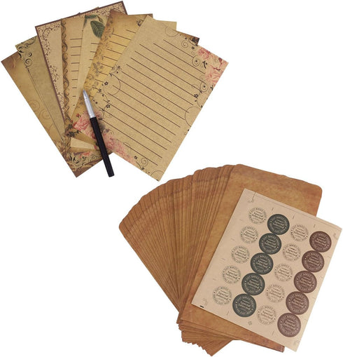 Yoption Stationery Paper and Envelopes Set | 126 Pcs | 50 Kraft Paper Envelopes & 56 Writing Paper