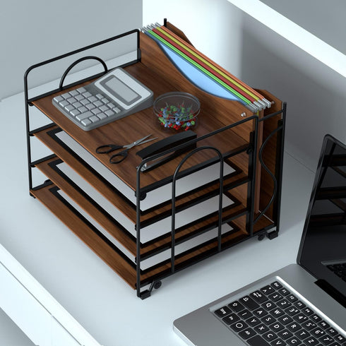 LUCYCAZ File Organizer for Desk, 4 Tier Wood Desk Organizer for Hanging File Folders, Desktop File Organizer for Office