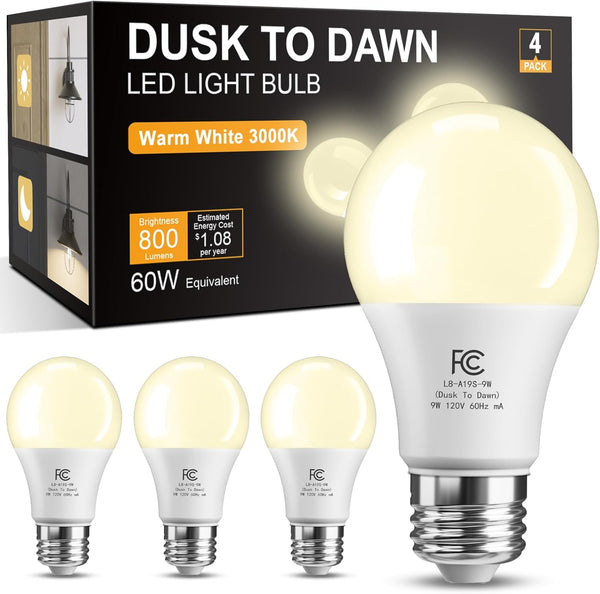TJOY Dusk to Dawn Light Bulbs Outdoor, Light Sensor LED Light Bulb,