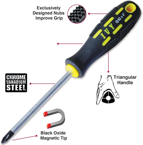 IVY Classic Phillips Magnetic Screwdriver #2 x 4", Power Pro Grip Handle, 3-Pack
