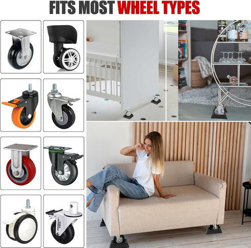 Bed Stoppers to Prevent Sliding - 4 Pack Furniture Wheel Stopper for Hardwood Floor, Rubber Furniture Cups