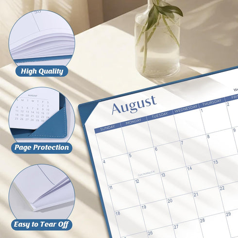 Gannyfer Large Desk Calendar 2024-2025 with Desktop Mat, 18 Month Table Calendar from Jul 2024 to Dec 2025, Blue
