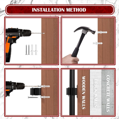 3-H Mop and Broom Holder Wall Mount - 6 Pack Broom Holder for Garage, Garden Shed, Laundry Room Organization, up to