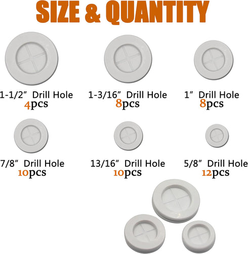 ISPINNER 52pcs Rubber Grommet, Double Sided Round Rubber Hole Plug, Drill Hole Sizes 5/8" to 1-1/2" (White)