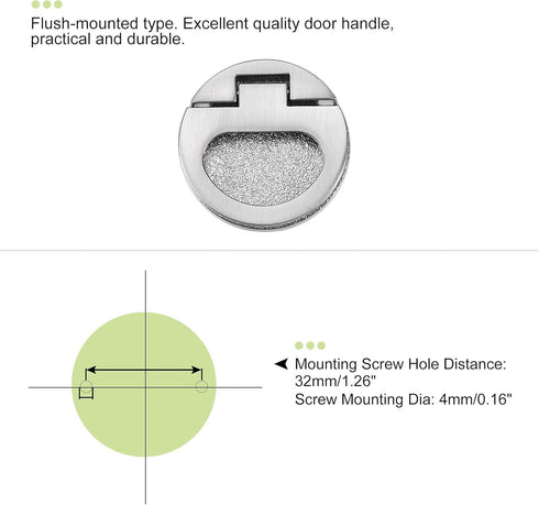 uxcell Flush Pull Ring Handle, 43.5x7mm, Plane Drawer Door Pull, Brushed Silver Tone