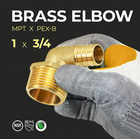 SUPPLY GIANT QYNM3410-5 PEX Barb X MIP 90 Degree Elbow Pipe Fitting, 3/4'' x 1, Brass, Pack of 5