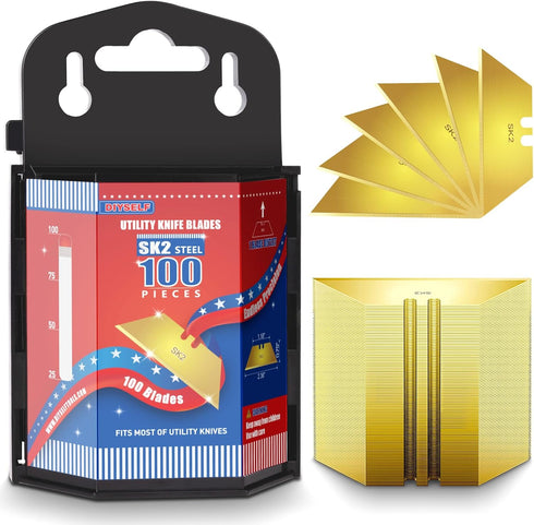 DIYSELF Utility Knife Blades, 100 Pack Sk2 Steel Box Cutter Blades with