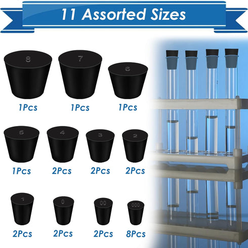 24Pcs Solid Rubber Stopper Assorted Sizes 000# - 8# for Flask, Plug Holes, Lab Seal