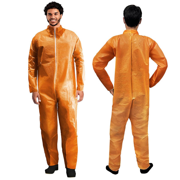 AMZ Medical Supply Disposable Coveralls Medium, Orange, 5 Pack, Lightweight 40 GSM