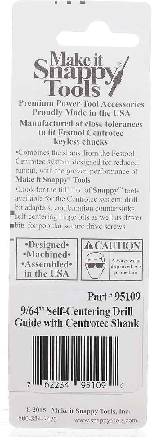 Make it Snappy Tools 9/64 Inch Self-Centering Hinge Bit, Compatible with Festool Centrotec Chucks #95109 by Make it Snappy
