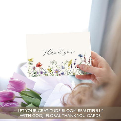 4x6 Midsummer Multipack 20-Pack) Gooji Floral Thank You Cards with Envelopes (Bulk Matching Peel-and-Seal Envelopes