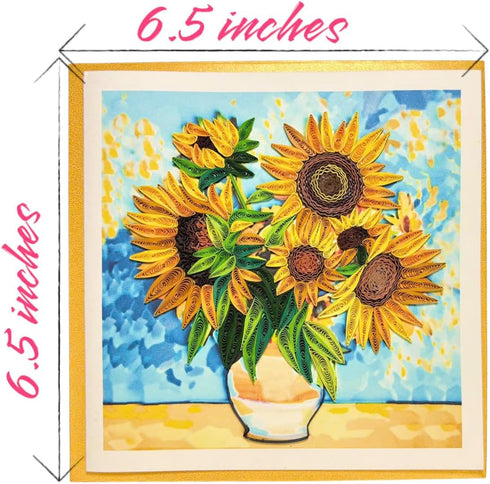 Handcraft Quilling Greeting Card Sunflower Design for Him Her, Friend, Mom, Dad, Daughter, Sister for Happy Birthday