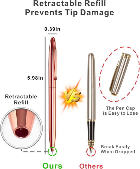 Cambond Guest Pen Set, Stainless Steel Ballpoint Pens for Guest Book, Black Ink (1.0mm), 3 Pens + 6 Refills (Rose Gold)