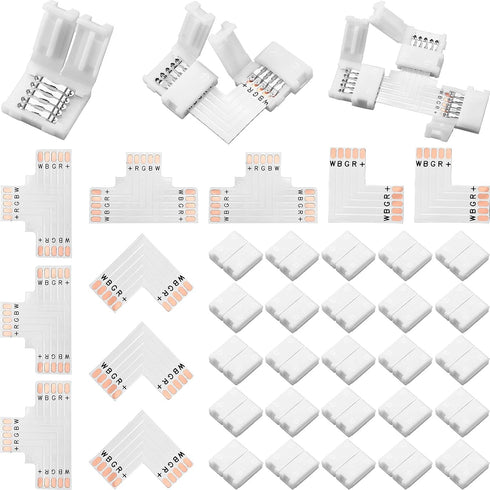 35 Pieces 5 Pin LED Strip Connector, Solderless L Shape & T Shape LED Light Adapter for 5050 3528