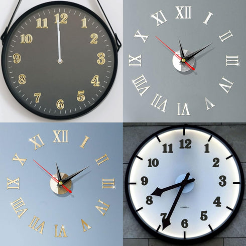 Clock Numerals Kit, DIY Digital Clock Numbers, Arabic and Roman Number Replacement Parts, Black Silver Gold (6 Pieces)