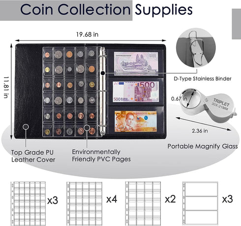 carinacoco 295pcs 2 1 Set, 3 9 in Coin Collection Book Coin Collection Supplies, Coin Holders for Collectors, Size Coin