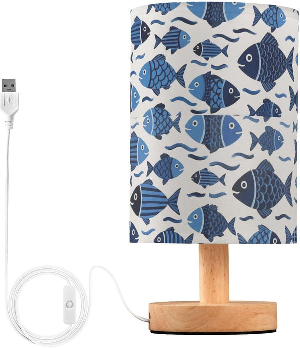 Generic Blue Fish Small Desk Lamp for Bedroom Nightstand Bedside Lamps with USB