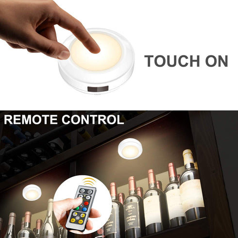 HONWELL Push Light Colored Puck Lights - Remote Controlled Battery Operated RGB Fairy Lights for Closet Cabinet