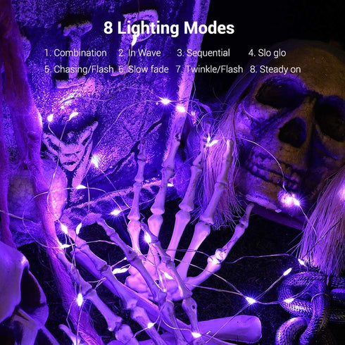 19.47ft 60 8 BrizLabs Purple Halloween Lights, LED Battery Halloween Lights, Modes Purple Fairy String Light