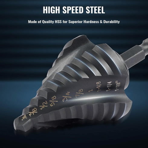 ZELCAN Step Drill Bit Set, 5PCS Titanium-Coated HSS Bits, 50 Sizes for Metal, 1/4" Hex Shank