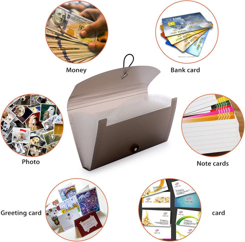 BTSKY Expanding File Folder - 13 Pockets Small Accordion File Folder for Check Bill File Storage (Coffee Translucent)