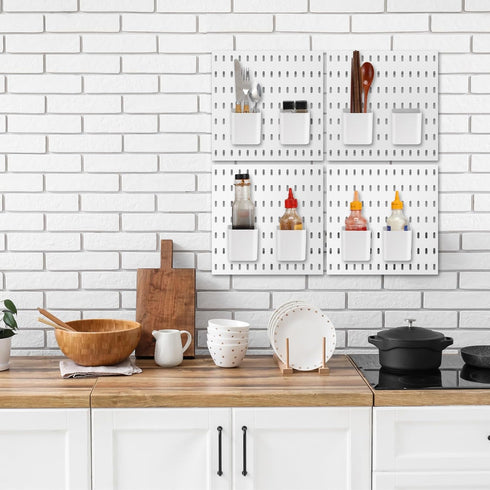 4 Pcs Pegboard Cups with Hooks - 2.9 x 3.5 x 3.2 Inch Pegboard Organizer Cups for Garage, Kitchen, Office