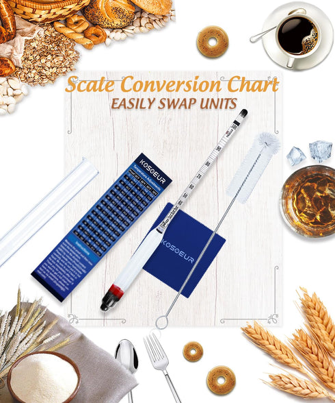 Hydrometer Alcohol Meter Kit for Liquor, 0-200 Proof and Tralle, Alcohol Tester with Test Jar for Distilling Spirits