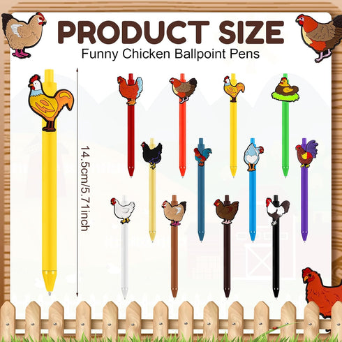Sayglossy 12 Pcs Chicken Lover Gifts Funny Pens Bulk Roosters Turkey Hen Farm Animal Ballpoint Pens for Chicken Lovers