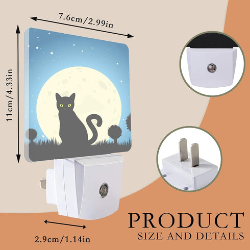 AOWULA 0.5W 0.5W Halloween Night Lights Plug into Wall,Black Cat Moon Night Light Dusk to Dawn Sensor LED Lamp