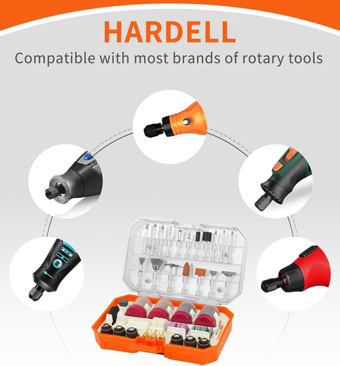 HARDELL 227pcs Rotary Tool Accessories Kit, 1/8"(3.2mm) Diameter Shanks, Universal Fitment for Cutting, Polishing,