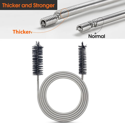 Extra-Thick Drain Brush with Stronger Spring, 67-Inch Flexible Pipe Cleaning Tool for Curved Pipes