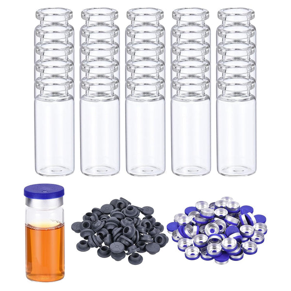 PATIKIL 200pcs 10ml Glass Vials, Small Empty Sample Bottles with Caps, Rubber Stopper for Lab Injection, Essential Oil