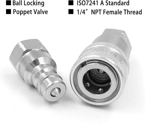 1/4" NPT Thread ISO A Hydraulic Quick Connect Coupling Coupler with Dust Caps
