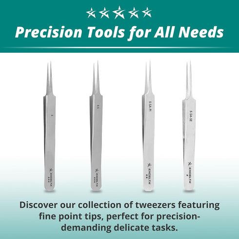 Excelta Ultra Fine Point Tweezers, Mini Straight Tapered, 4.25" Anti-Magnetic Stainless Steel