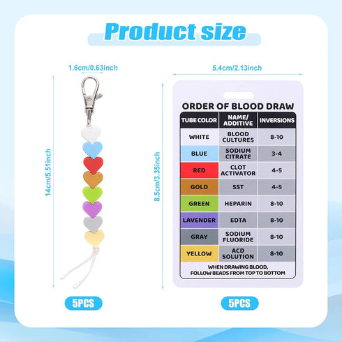PEUTIER 5pcs 5pcs Order of Blood Draw Beads & Reference Cards, Order of Blood Draw Vertical Badge Card Phlebotomy