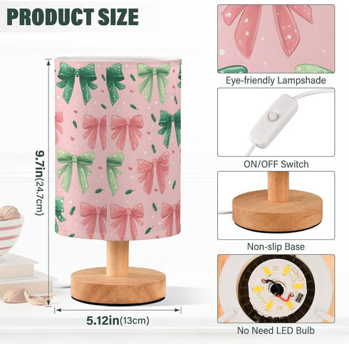 ALAZA Bedside Table Lamp for Bedroom Pink Green Bow Nightstand LED Light Lamps with USB Port Linen Fabric Shade Table