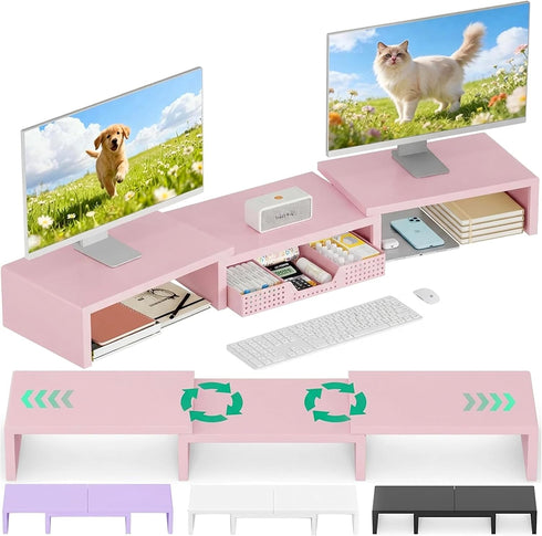 OPNICE Desk Organizers and Accessories, Dual Computer Monitor Stand Riser with Drawer,