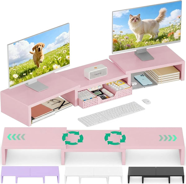 OPNICE Desk Organizers and Accessories, Dual Computer Monitor Stand Riser with Drawer,