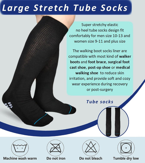 Aisesine 2 Walking Boot Sock Replacement Extra-Wide Knee High Socks for Foot Brace,Fracture Boot Men & Women Pairs