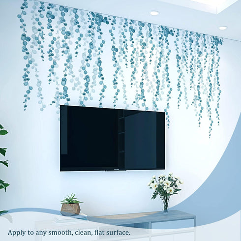 Blue Hanging String of Pearls Succulents Vine Wall Decals Peel and Stick, Large Plants Leaf Vinyl Wall Stickers